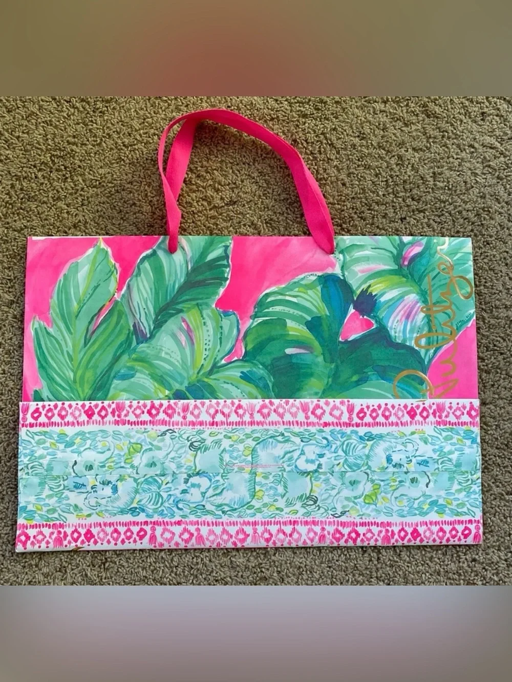 Lilly Pulitzer Pink Tropical Palm Paper Bag